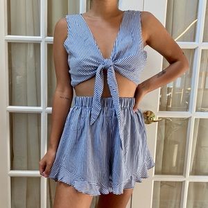 showpo navy stripe two piece set